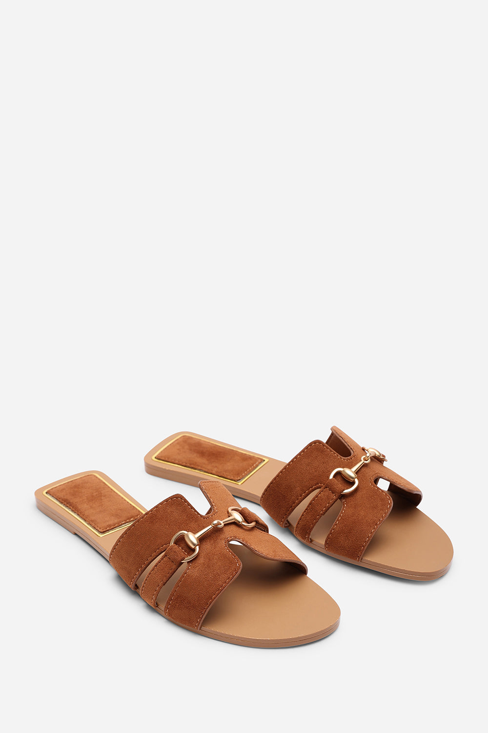 Dorina Embellished Wide Fit Tan Suede Slide On Sandals
