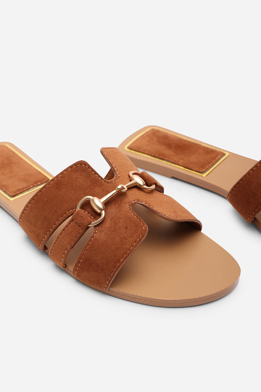 Dorina Embellished Tan Suede Slide On Sandals