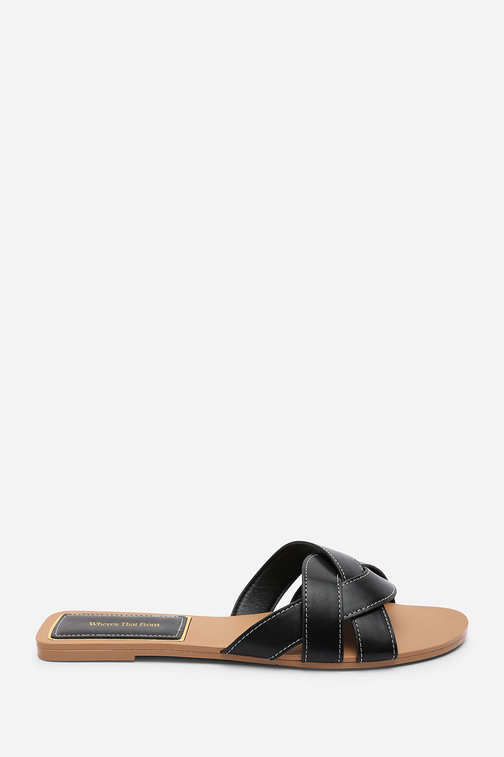 Elvira Braided Black Slide On Sandals With Contrast Stitching