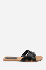 Elvira Braided Black Slide On Sandals With Contrast Stitching
