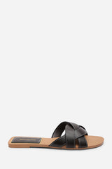 Elvira Braided Dark Brown Slide On Sandals With Contrast Stitching