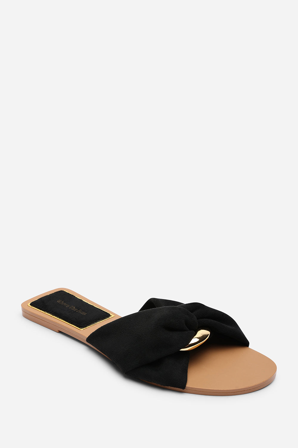 Lavina Knot Detail Black Suede Slide On Sandal