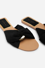 Lavina Knot Detail Black Suede Slide On Sandal