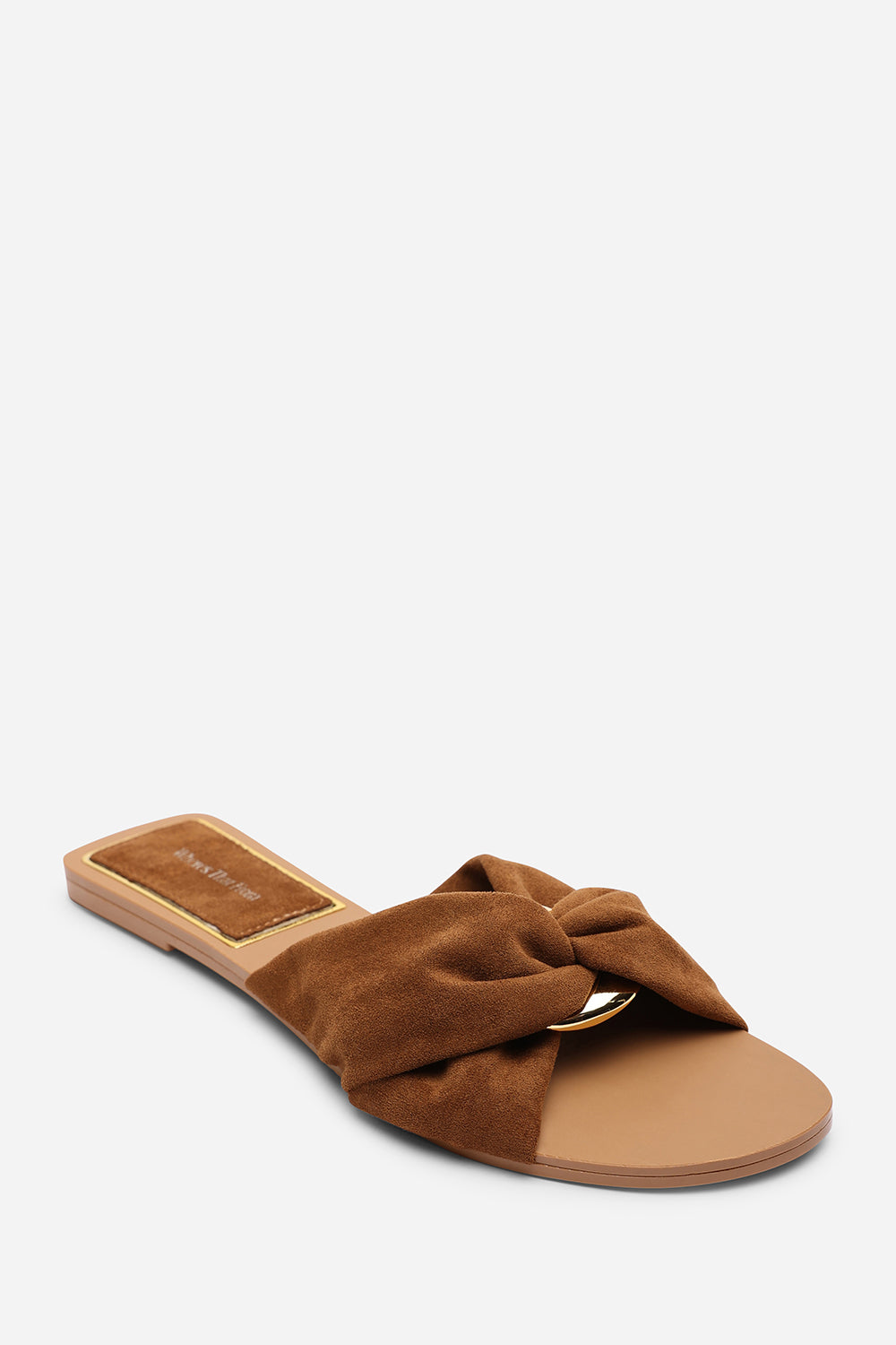 Lavina Knot Detail Cognac Suede Slide On Sandal