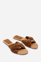 Lavina Knot Detail Cognac Suede Slide On Sandal