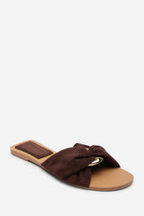 Lavina Knot Detail Dark Brown Suede Slide On Sandal