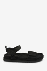 Noriva Double Strap Velcro Footbed Sandals in Black Suede