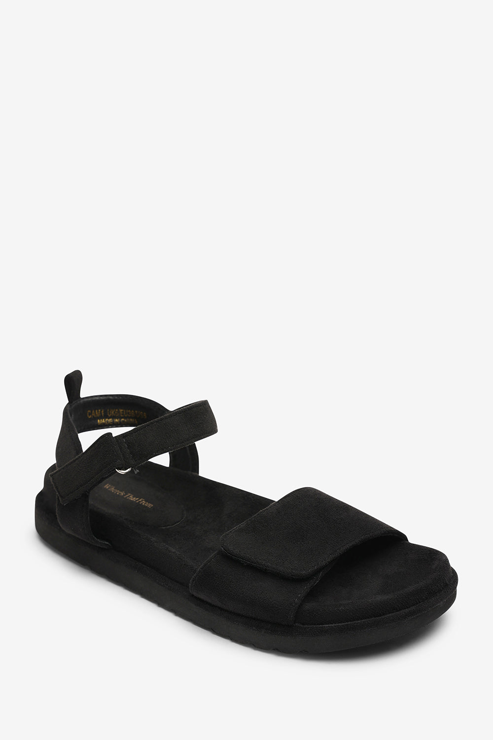 Noriva Double Strap Velcro Footbed Sandals in Black Suede