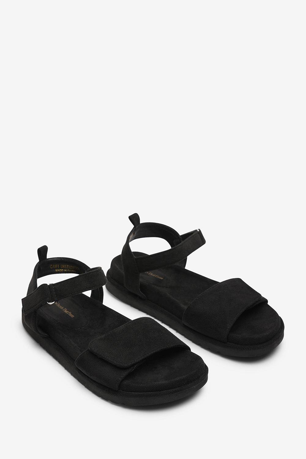 Noriva Double Strap Velcro Footbed Sandals in Black Suede