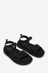 Noriva Double Strap Velcro Footbed Sandals in Black Suede