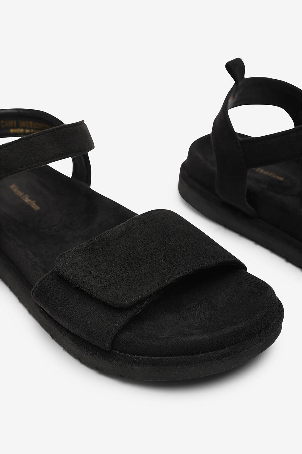 Noriva Double Strap Velcro Footbed Sandals in Black Suede