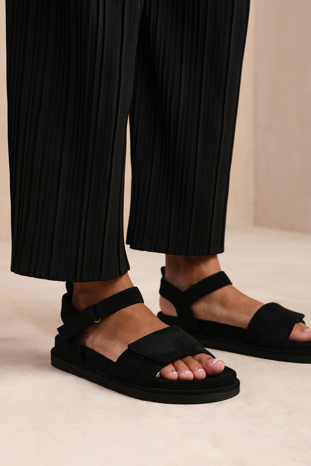 CORFU VELCRO MUTLI STRAP SANDALS IN BLACK SUEDE