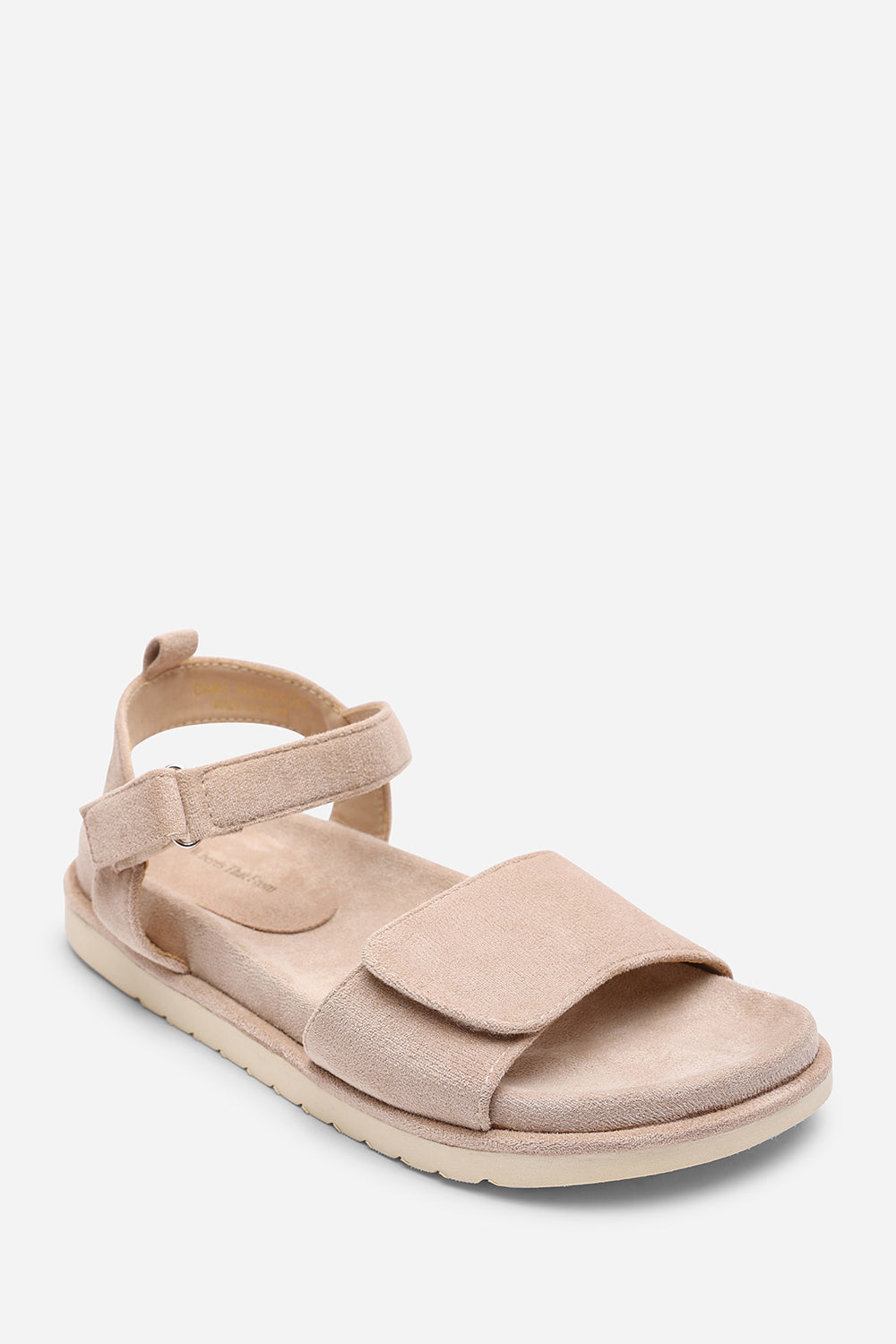 Noriva Double Strap Velcro Footbed Sandals in Camel Suede