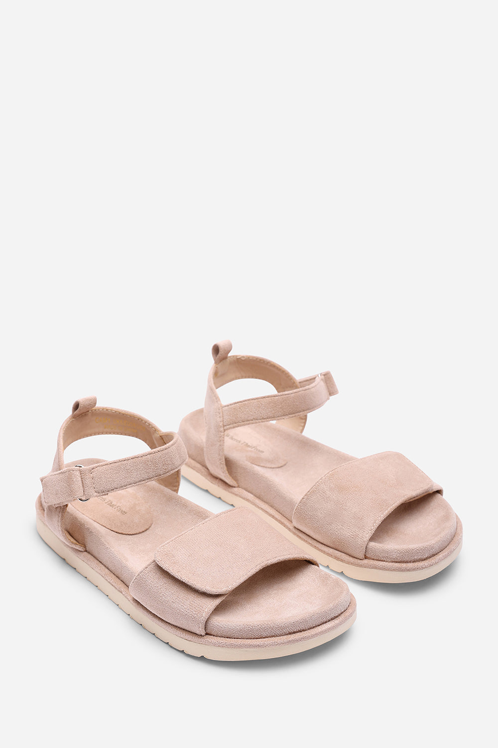 Noriva Double Strap Velcro Footbed Sandals in Camel Suede