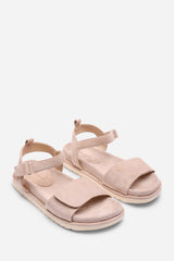 Noriva Double Strap Velcro Footbed Sandals in Camel Suede