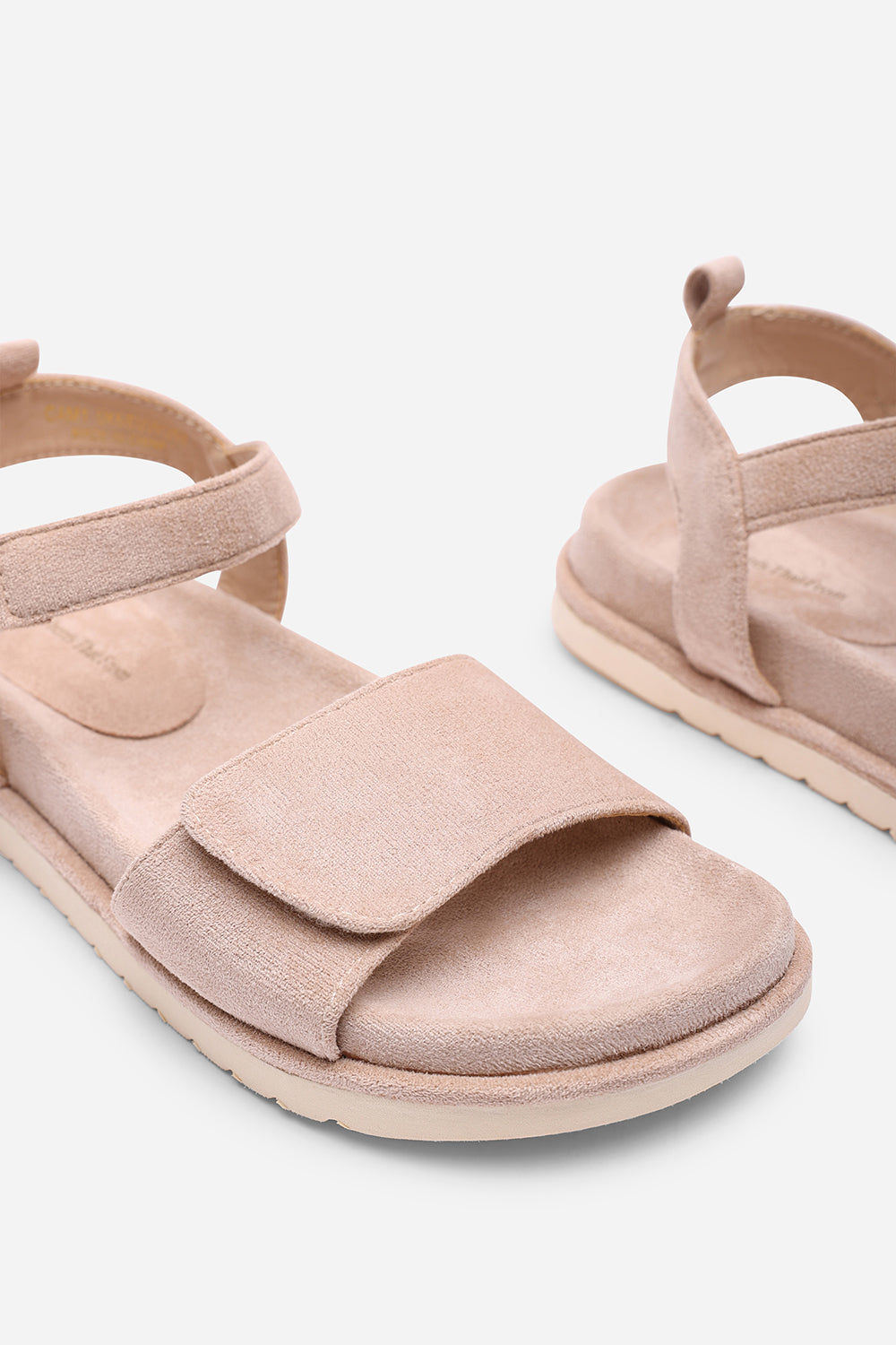 Noriva Double Strap Velcro Footbed Sandals in Camel Suede