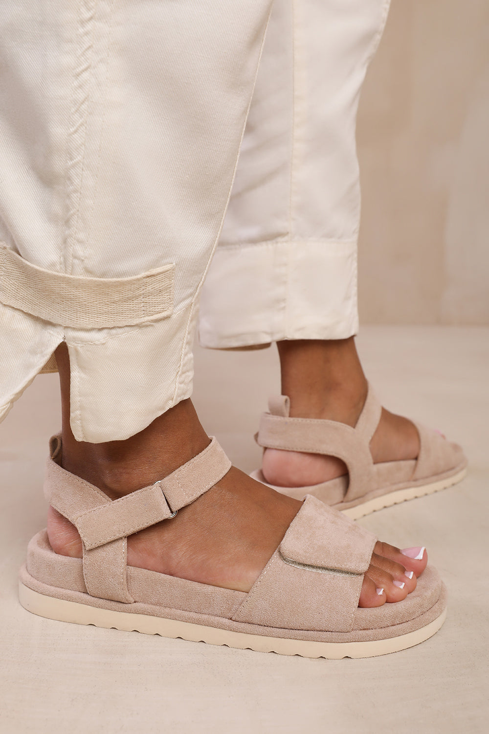 CORFU WIDE FIT VELCRO MUTLI STRAP SANDALS IN CAMEL SUEDE