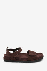 Corfu Velcro Multi Strap Sandals In Dark Brown Suede
