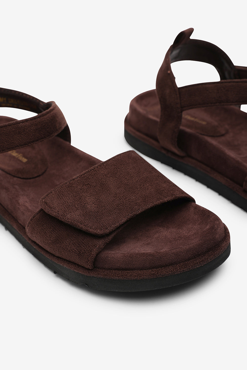Corfu Velcro Multi Strap Sandals In Dark Brown Suede