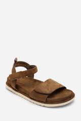 Corfu Velcro Multi Strap Sandals In Khaki Suede