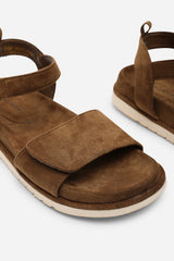 Corfu Velcro Multi Strap Sandals In Khaki Suede