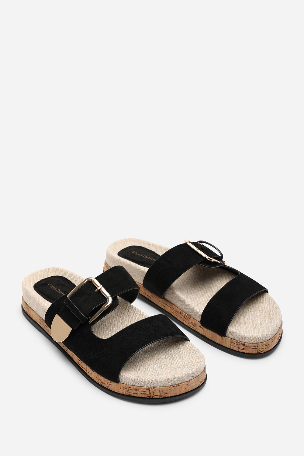 Avenue Buckle Footbed Black Suede Sandal