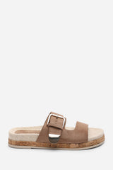 Avenue Buckle Footbed Camel Suede Sandal