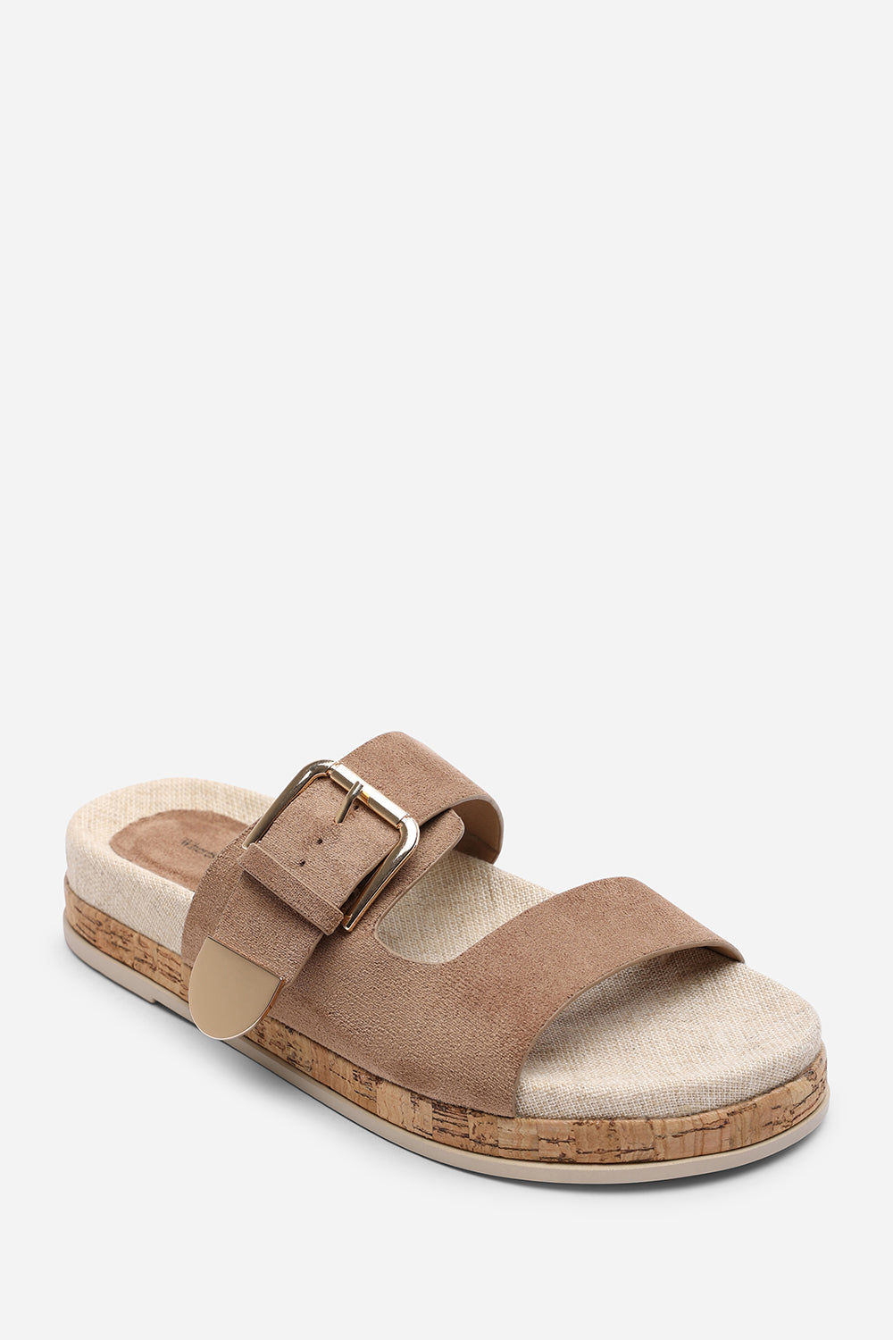 Avenue Buckle Footbed Camel Suede Sandal