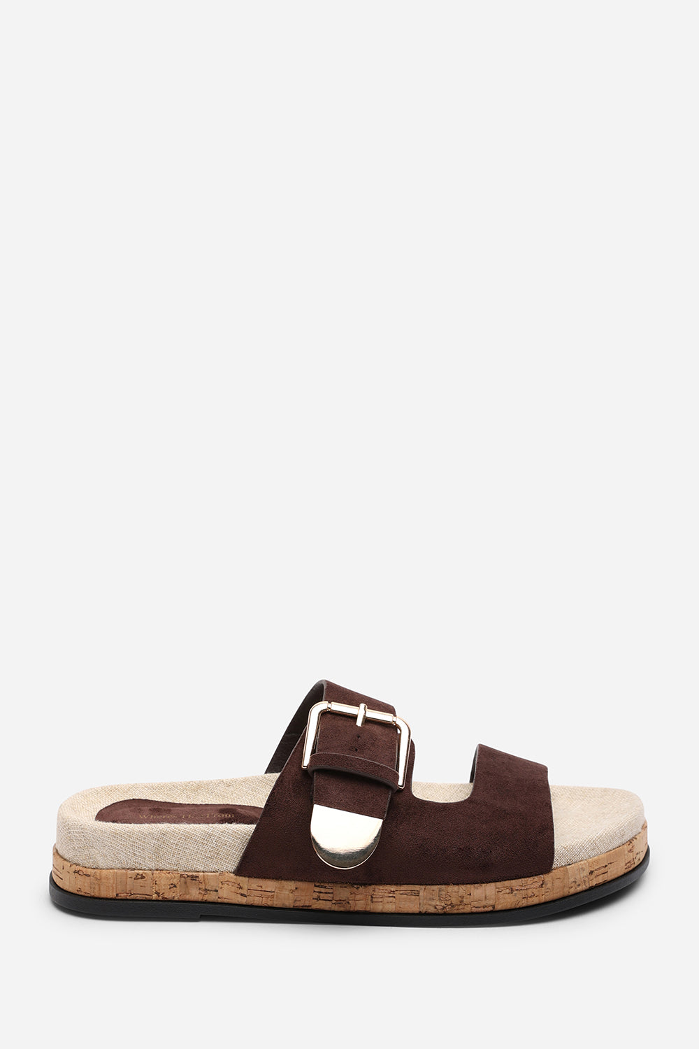 Avenue Buckle Footbed Dark Brown Suede Sandal