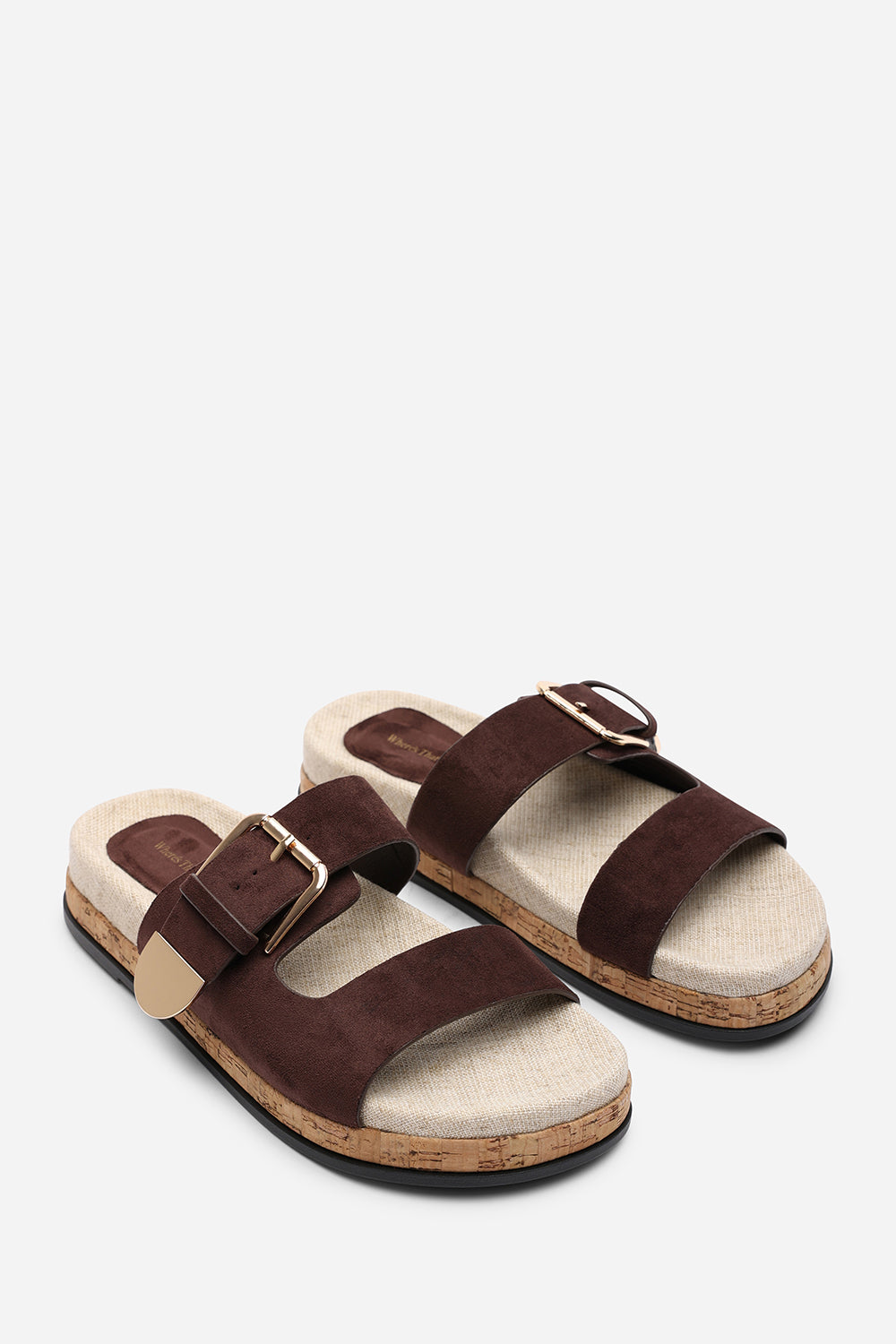 Avenue Buckle Footbed Dark Brown Suede Sandal