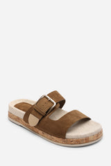 Avenue Buckle Footbed Khaki Suede Sandal