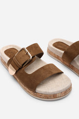 Avenue Buckle Footbed Khaki Suede Sandal
