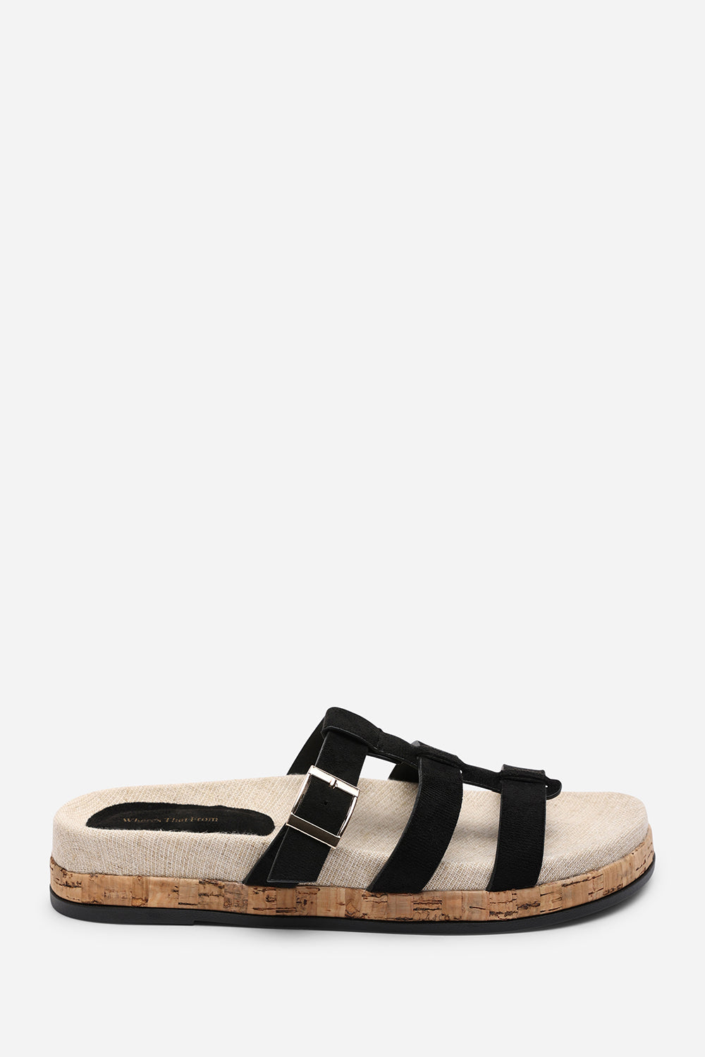 Bambi Multi Strap Footbed Black Suede Sandal