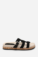Bambi Multi Strap Footbed Black Suede Sandal