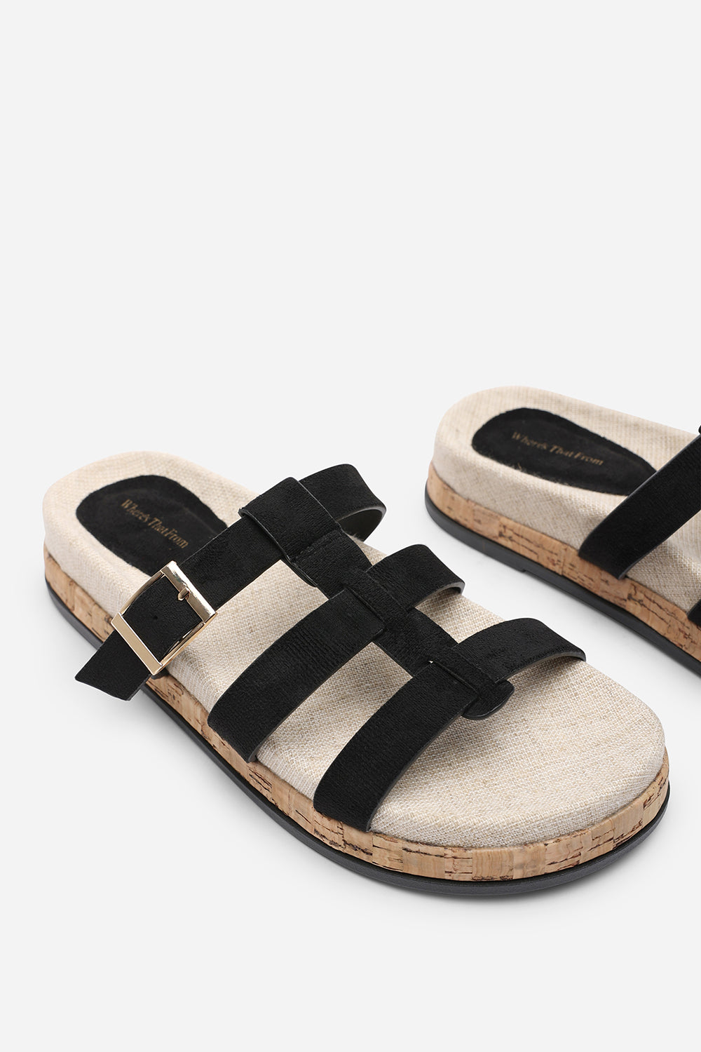 Bambi Multi Strap Footbed Black Suede Sandal
