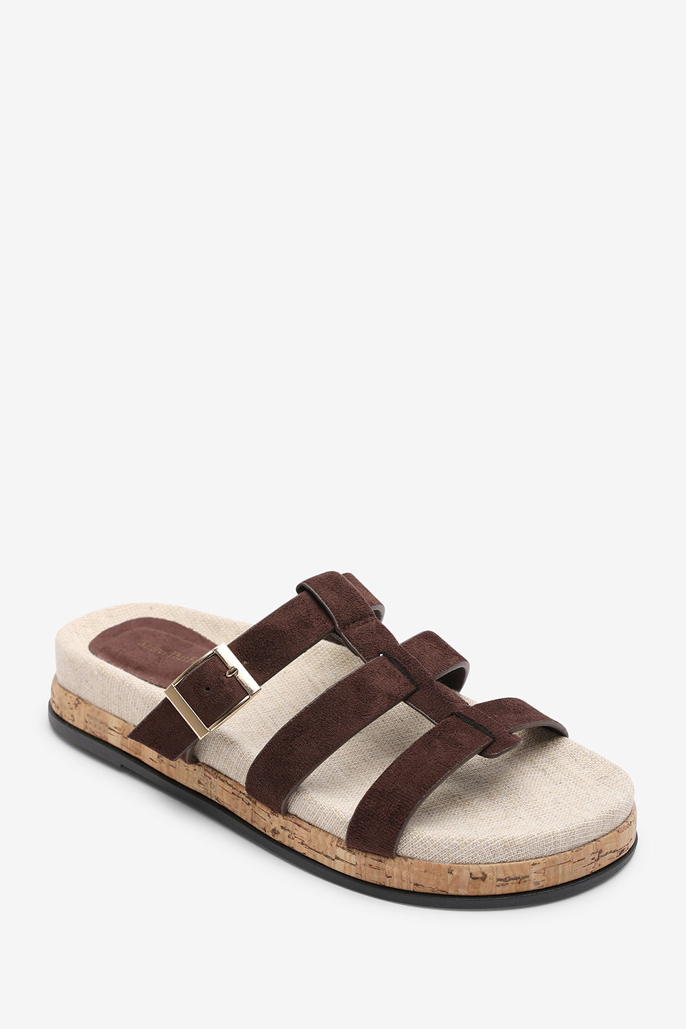 Bambi Multi Strap Footbed Dark Brown Suede Sandal