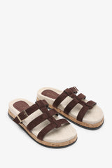 Bambi Multi Strap Footbed Dark Brown Suede Sandal