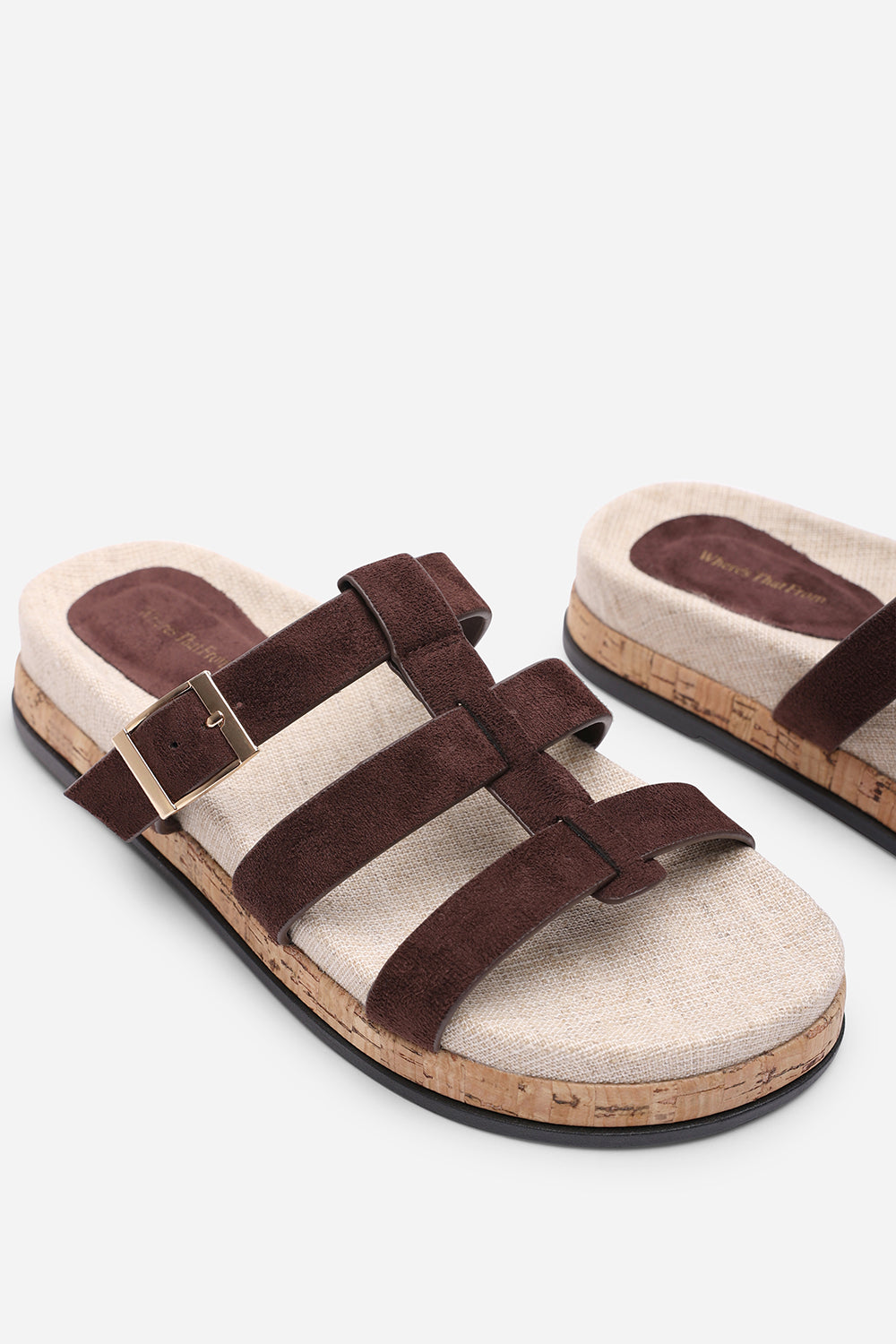 Bambi Multi Strap Footbed Dark Brown Suede Sandal