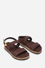 Banyan Double Strap Flatform Dark Brown Suede Sandal