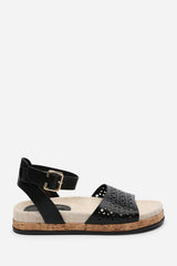 Bask Cutout Design Flatform Black Sandal