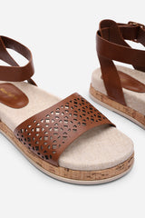 Bask Cutout Design Flatform Tan Sandal