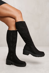 DELLA BELOW KNEE BOOT WITH CHUNKY SOLE IN BLACK SUEDE