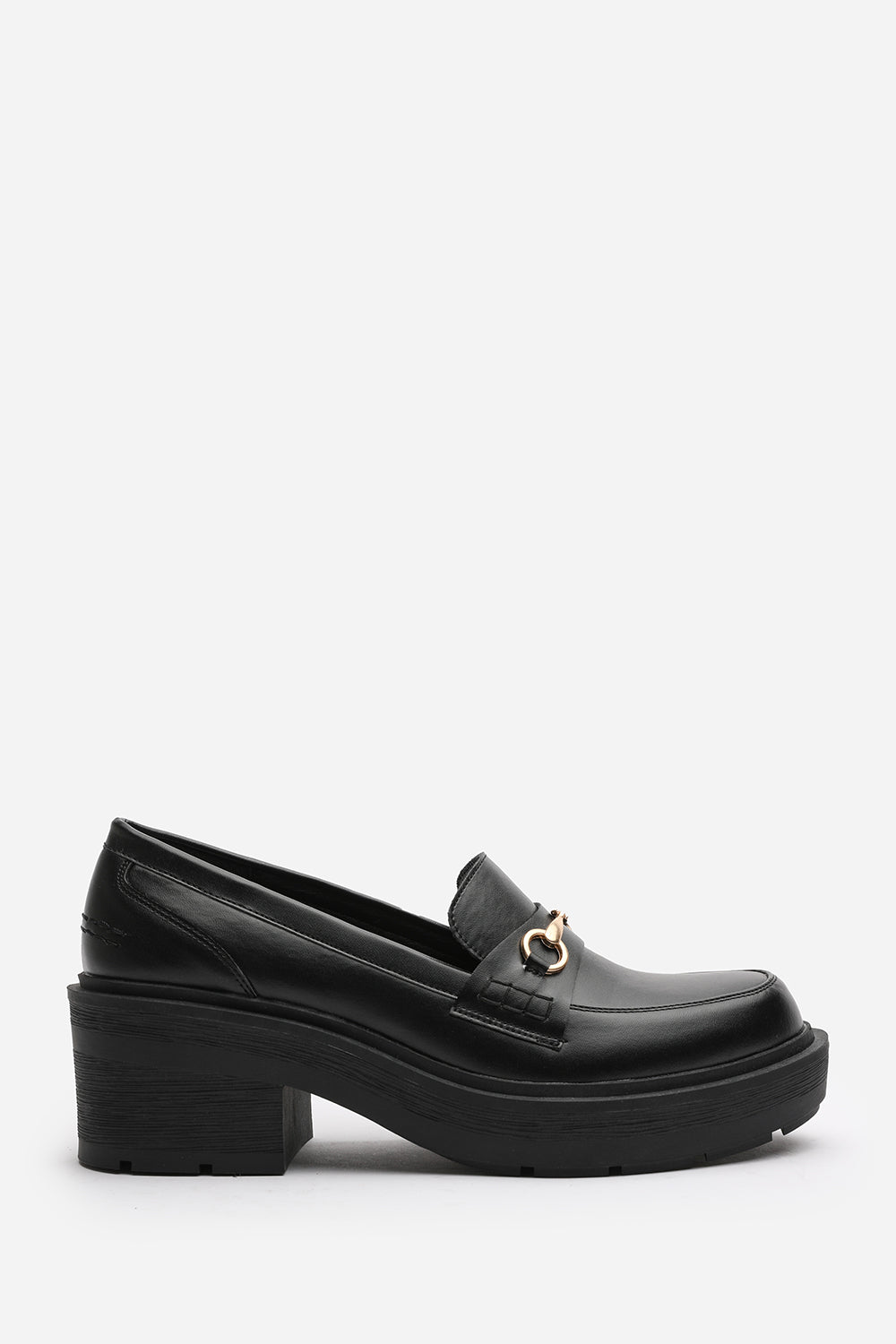 Holly Wide Fit Black Chunky Loafers With Metallic Accent
