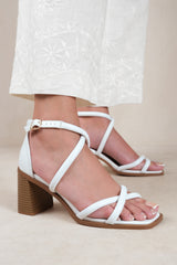 ILLINOIS WIDE FIT CROSS OVER MULTI STRAP HEELS IN WHITE FAUX LEATHER