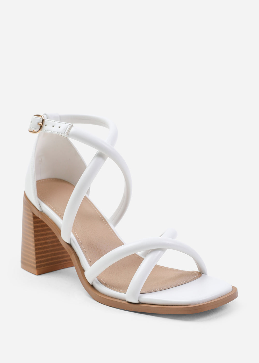 HENNA CROSS OVER MULTI STRAP HEELS IN WHITE FAUX LEATHER