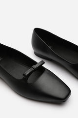 Hope Square Toe Ballet Flats With Knot Bow In Black Faux Leather