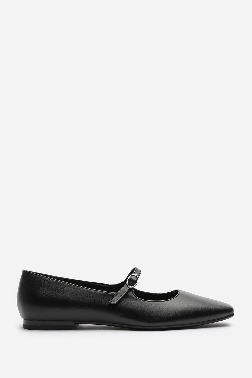 Jennifer Wide Fit Mary Jane Flats With Buckle Strap In Black Faux Leather
