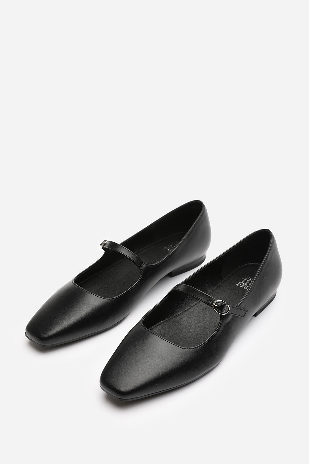 Jennifer Mary Jane Flats With Buckle Strap In Black Faux Leather