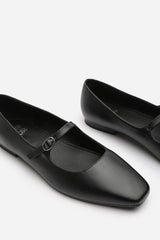 Jennifer Mary Jane Flats With Buckle Strap In Black Faux Leather
