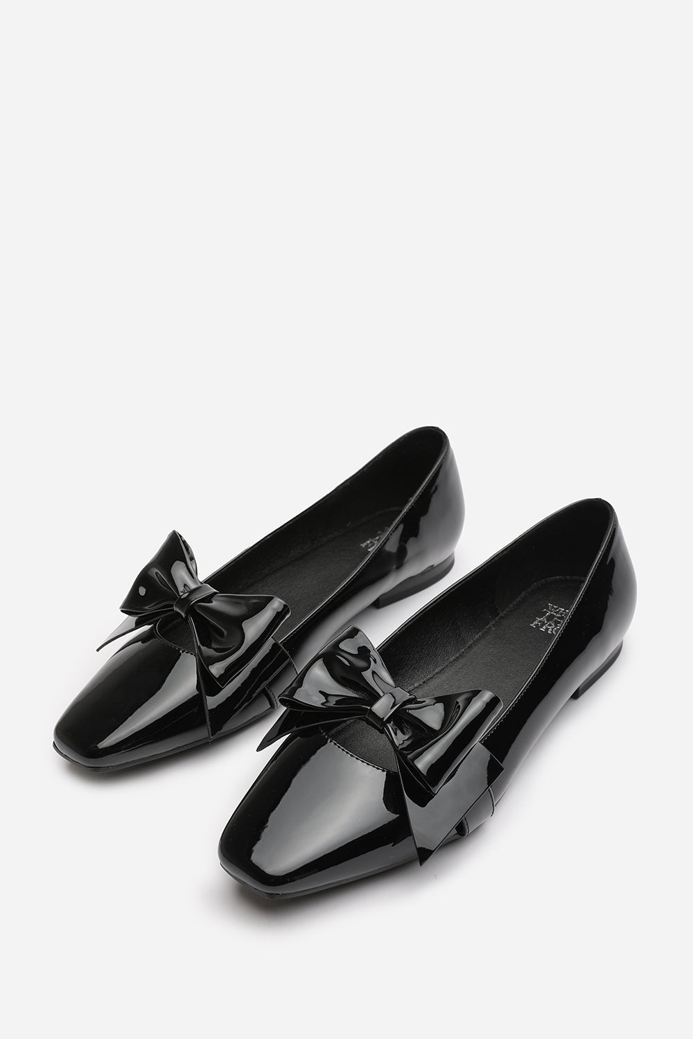 Jessa Girl's School Classic Bow Ballerina Shoes In Black Faux Patent Leather
